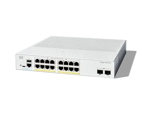 Cisco Catalyst 1300-16P-2G Switch 10/100/1000 16 portas PoE+