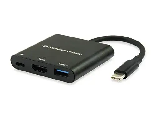 Conceptronic DONN01B Hub 3-em-1 USB-C para HDMI com 3 portas