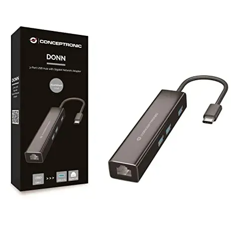 Conceptronic Donn07b Hub USB-C GIGABIT Ethernet 3 portas