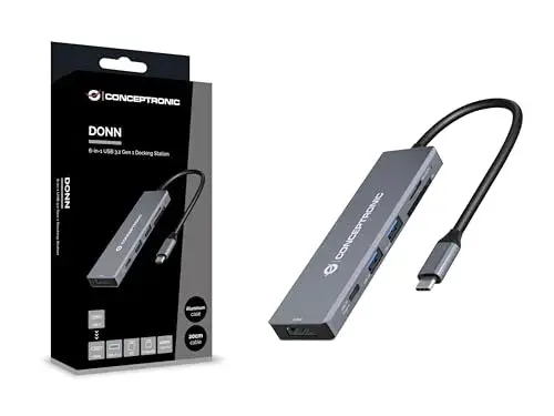 Conceptronic DONN23G Docking Station 6 em 1 USB-C HDMI USB Power Delivery Cinza