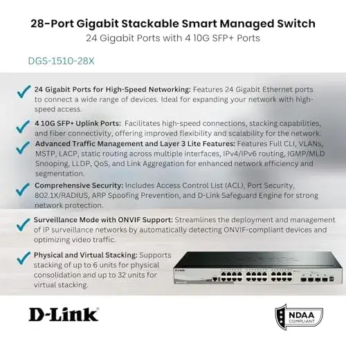 D-Link DGS-1510-28X Switch de Rede 10/100/1000 Mbps 16 Portas 10G SFP+