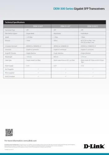 D-Link DEM-312GT2 Transceptor SFP 1000baseTx Plástico