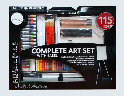 Daler Rowney Conjunto Pinturas Complete Art Easel Studio Set 115 peças
