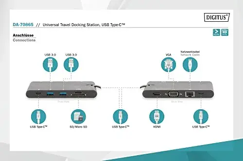 Digitus DA-70865 Docking Station USB Type-C Compatibilidade Preto