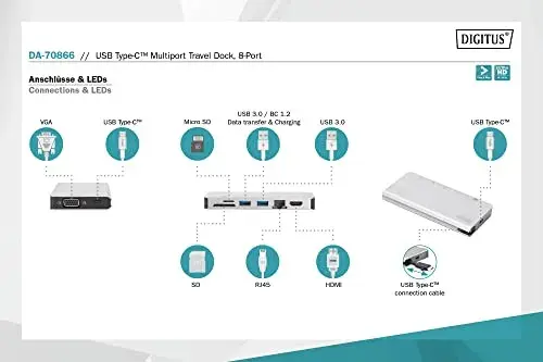 Digitus DA-70866 Docking Station USB-C 8 Portas