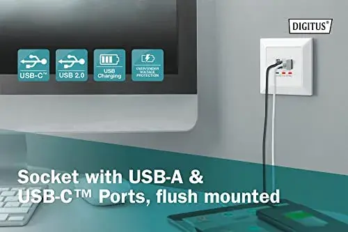 Digitus DA-70618 Tomada de energia embutida com USB USB Type-C Branco