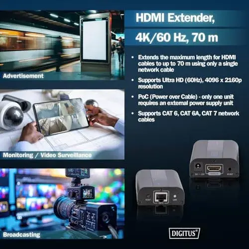 Digitus KVM Extender 4K HDMI até 30m IR Integrado com Rede Cat6