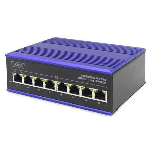 Digitus Switch Industrial Gigabit 8 Portas PoE Preto e Azul