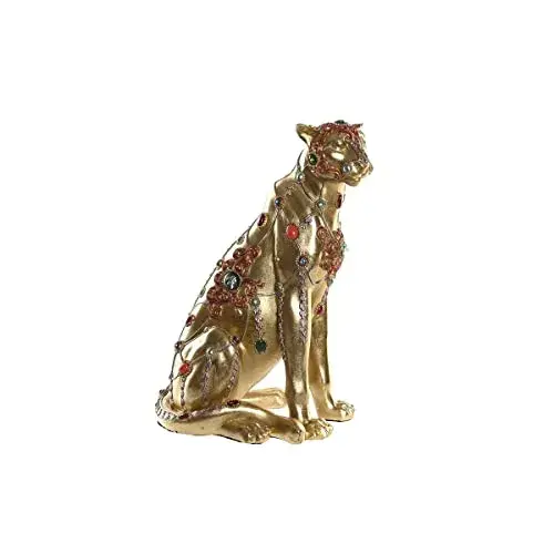 DKD Home Decor Figura Decorativa Leopardo Dourado 25,5x17x33 cm