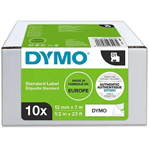 Dymo D1 Etiquetas 10 Rolos 12mmx7m Preto a Branco