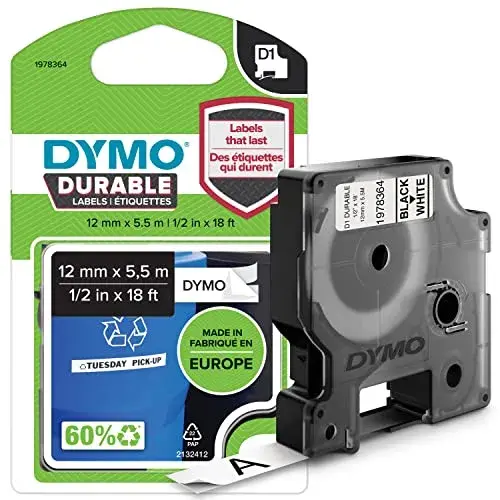 Dymo D1 Vinylband 12mm Preto Sobre Branco
