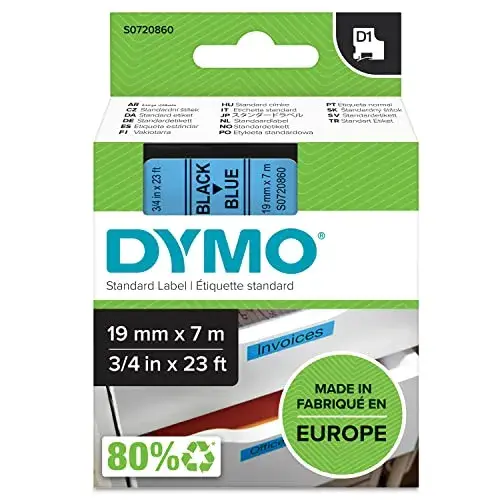 Dymo Etiqueta D1 S0720860 19mmx7m Preto/Azul