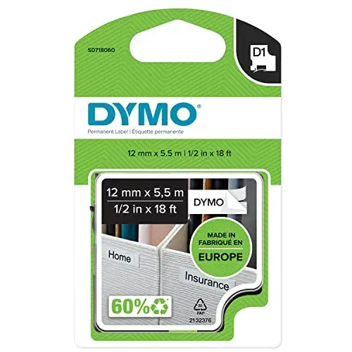 Dymo Etiqueta Poliester S0718060 12mmx5,5m Preto/Branco Permanente