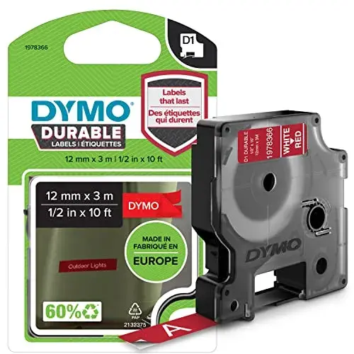 Dymo Fita D1 Durável 12mmX3M Branco Vermelho
