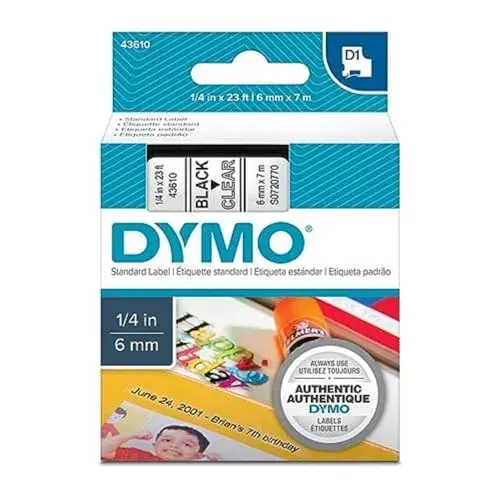 Dymo Fita Laminada S0720770 6mm Preto Transparente