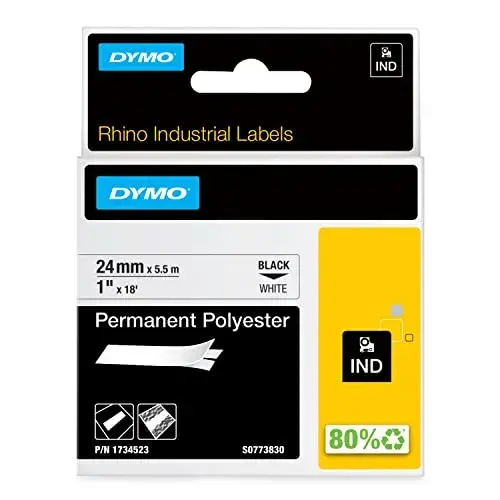 Dymo Fita Rhinopro Poliester Branca Resistência à humidade