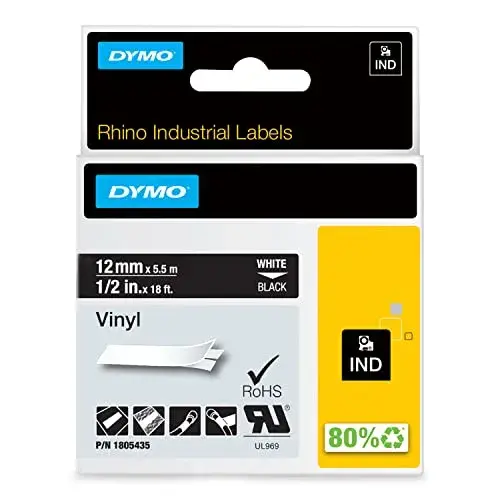 Dymo Fita Rhinopro Vinil 12Mm Br/Pr Resistência Industrial