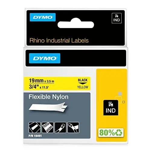 Dymo 18491 Fita de nylon flexível para impressoras 19 mm preta para yellow