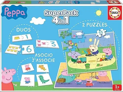 Educa Superpack 4 em 1 Porquinha Peppa 36 meses a 4 anos Jogos Educativos Tema Peppa Pig