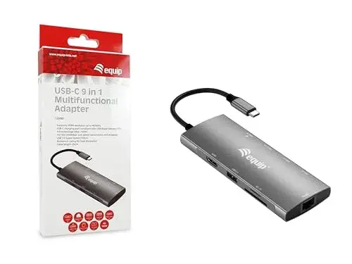 Equip Hub 133490 base e duplicador de portas USB-C, Ethernet, HDMI, micro SD, TF, 9 portas
