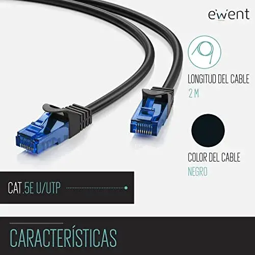 Ewent EW-5U-020BL Cabo Rede Cat5 2.0mt Preto