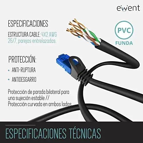 Ewent EW-5U-050BL Cabo de Rede Cat5e 5m Azul