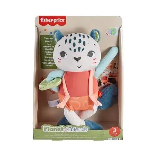 Fisher-Price Peluche Sensorial Leopardo das Neves Brinquedo de Estímulo Sensorial para Bebês a partir de 3 meses