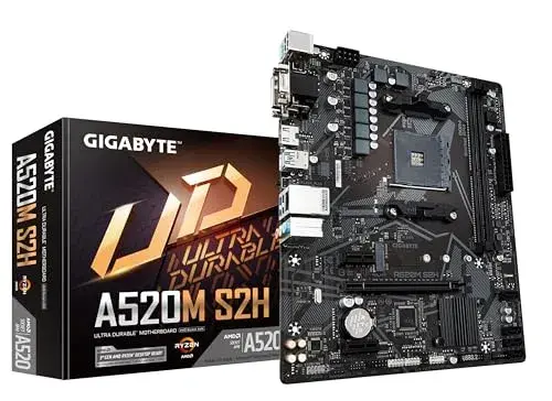 Gigabyte A520M-S2H Chipset AMD A520 Micro ATX Preto Suporte a RAM DDR4, HDMI, DVI-D