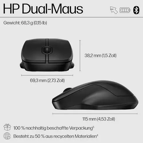 HP 255 Dual Mouse 1600 DPI RF Wireless Preto