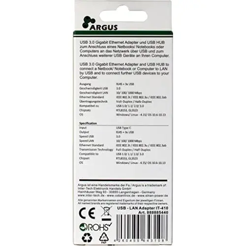 Inter-Tech USB-C Multi Adapter 3xUSB3.0 + RJ45 Gigabit Lan