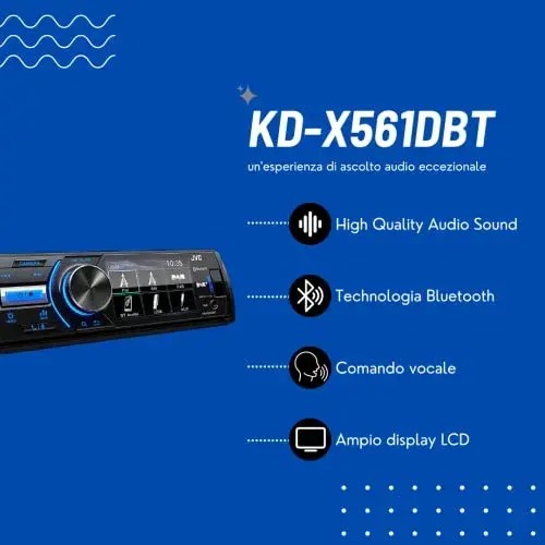 JVC KD-X561DBT Receptor de Mídia Digital de 3″ com Bluetooth e DAB