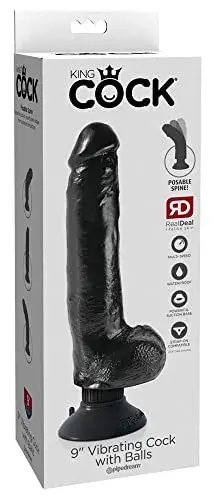 King Cock Dildo Vibrador Realista Testículos 23cm Negro