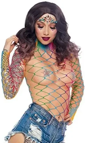 Leg Avenue Body Multicolor de Rede Manga Comprida Unico