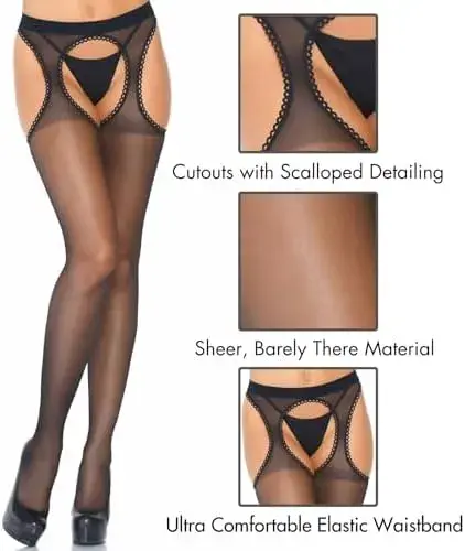 Leg Avenue Meias de Liga Transparentes Estilo Liga Preto Tamanho Único