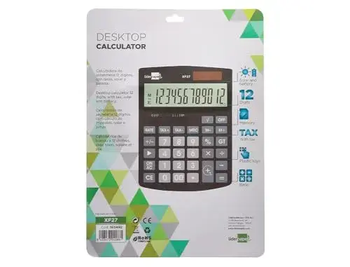 LiderPapel Calculadora de Secretaria 155x115x25 mm 12 Dígitos Solar e Pilhas