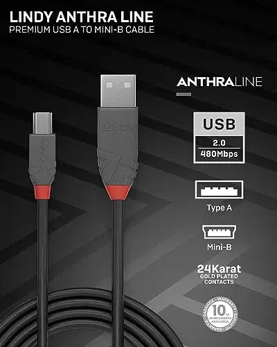 Lindy 36724 Cabo USB 3m USB A Mini-USB B