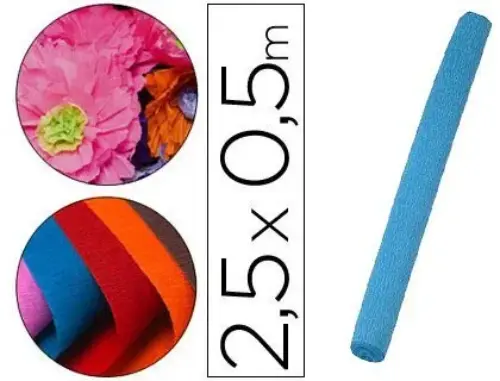 Papel Crespon Celeste Rosa 50cm x 2,5m 85g/m2