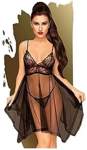 Penthouse Naughty Doll Babydoll Rosa Preto 36-38 S/M