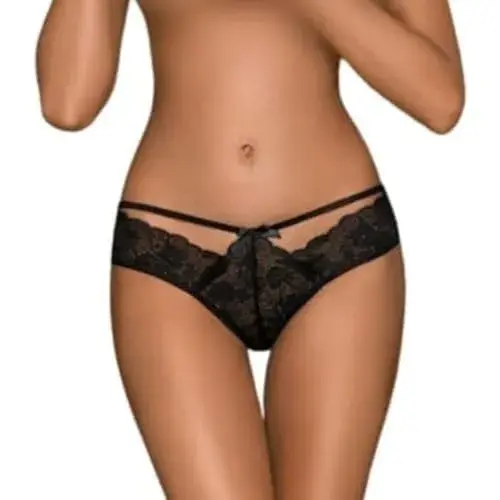 Penthouse Panties Adore Me Preto P/M Floral Renda Correias Laço