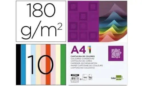 Cartolina 180g/m² Amarelo, Azul, Branco, Celeste, Creme, Preto, Vermelho, Rosa, Salmão, Verde Abeto A4 100 fls