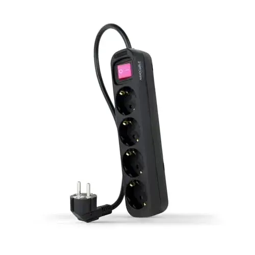 Nanocable Bloco de 4 Tomadas com Interruptor Preto