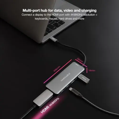 Nanocable Hub 6 em 1 USB-C com 2 USB-A, 2 USB-C, HDMI e carregamento 100W