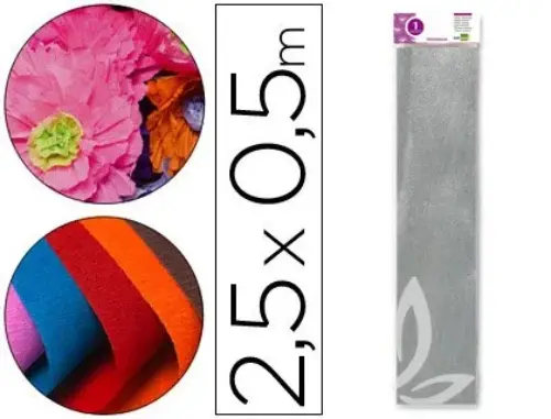 Papel Crepe Prata Metalizado 0.5cm 2.5m