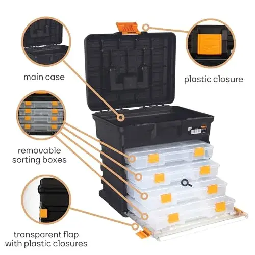 Perel Caixa de Ferramentas 14 Pol. com 4 Cxs de Organização
