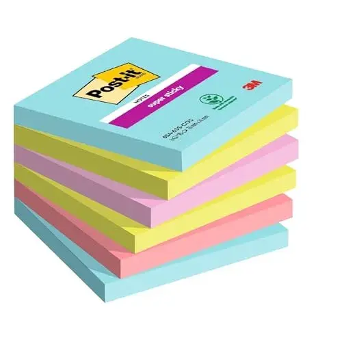 Post-it Bloco de Notas Adesivas Super Sticky 76x76mm Cores Miami