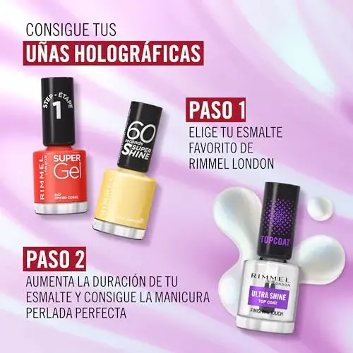 Rimmel Top Coat Holographic Glitter 12ml Acabamento Nacarado