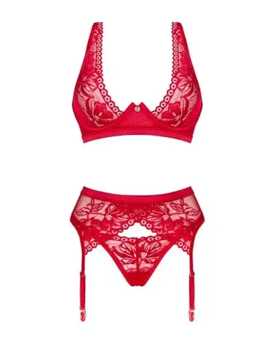 Obsessive Lacelove Conjunto Vermelho XS/S Renda Delicada