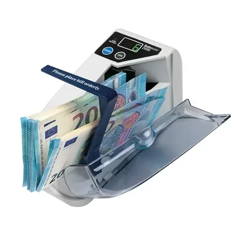 SafeScan 2000 Contador de Notas Portátil com Função de Soma e Alimentação Dual