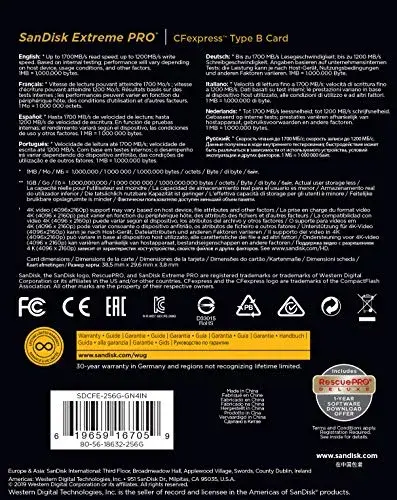 SanDisk SDCFE-256G-GN4IN 256GB CFexpress Cartão Tipo B