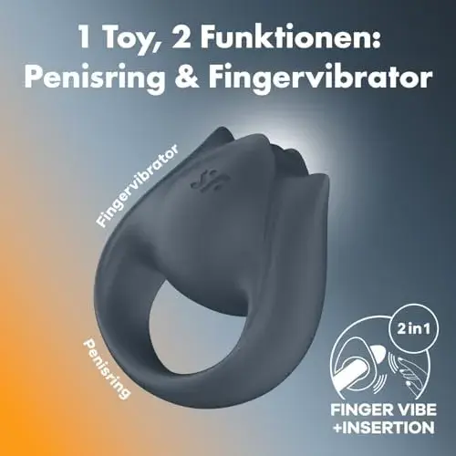 Satisfyer Vibrador 2 em 1 Anel para Pénis e Estimulador de Dedo Cinza